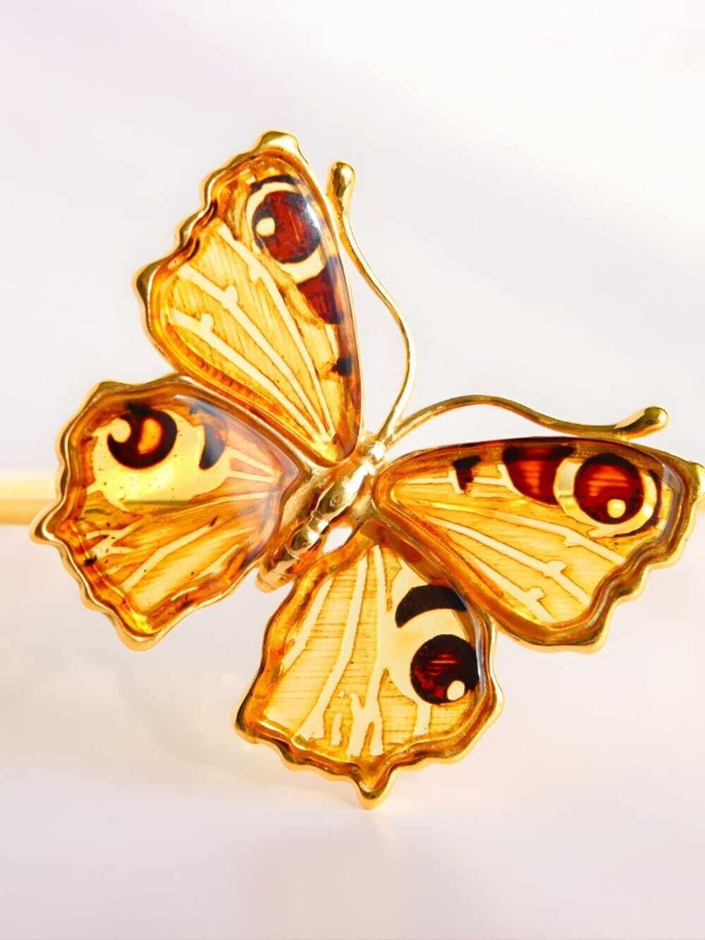 Baltic Honey Amber Butterfly Bracelet- 14k Gold Plated Sterling Silver - Picture 5 of 6